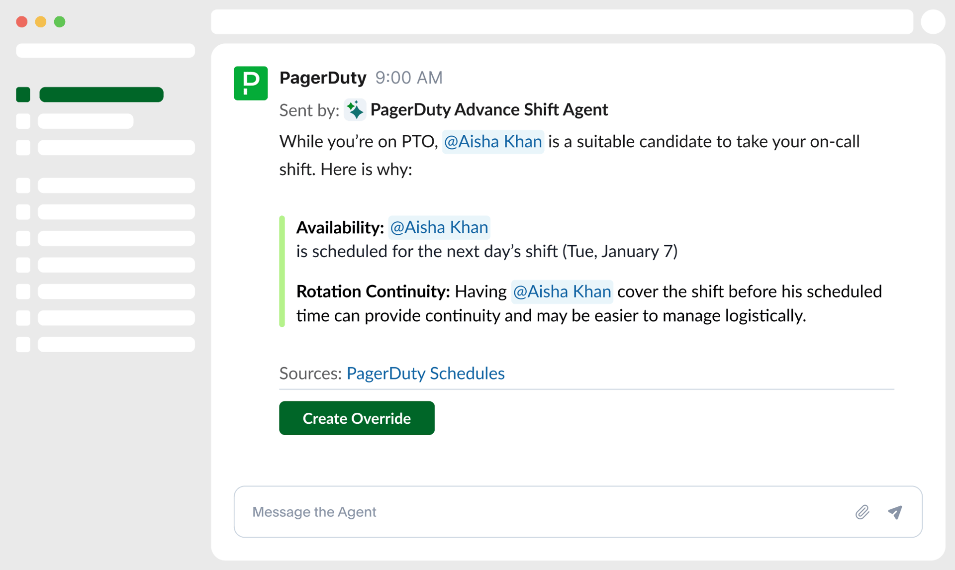 Shift Agent handoff view