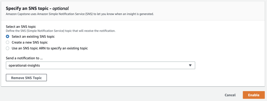 AWS Specify SNS Topic