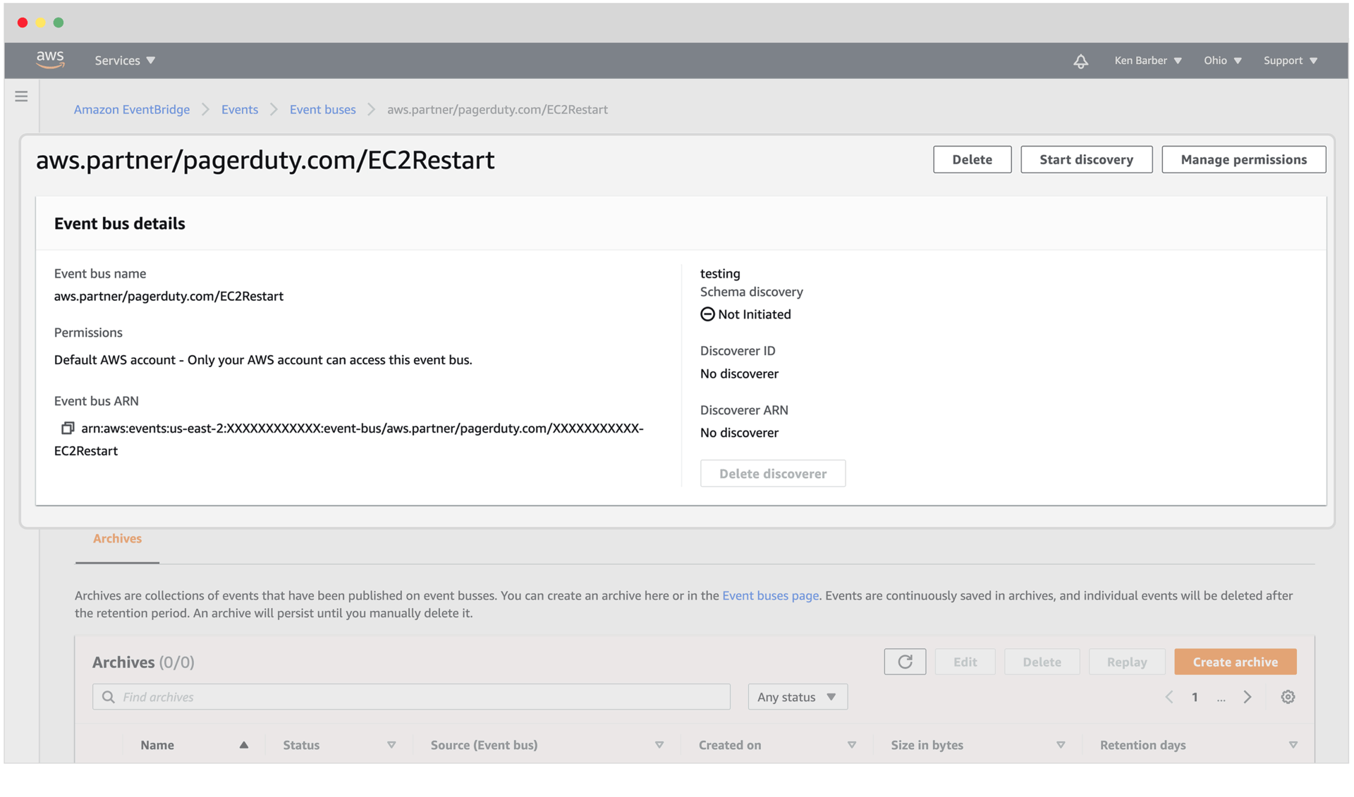 Image of EventBridge Integration showing quickstart event bus configuration.