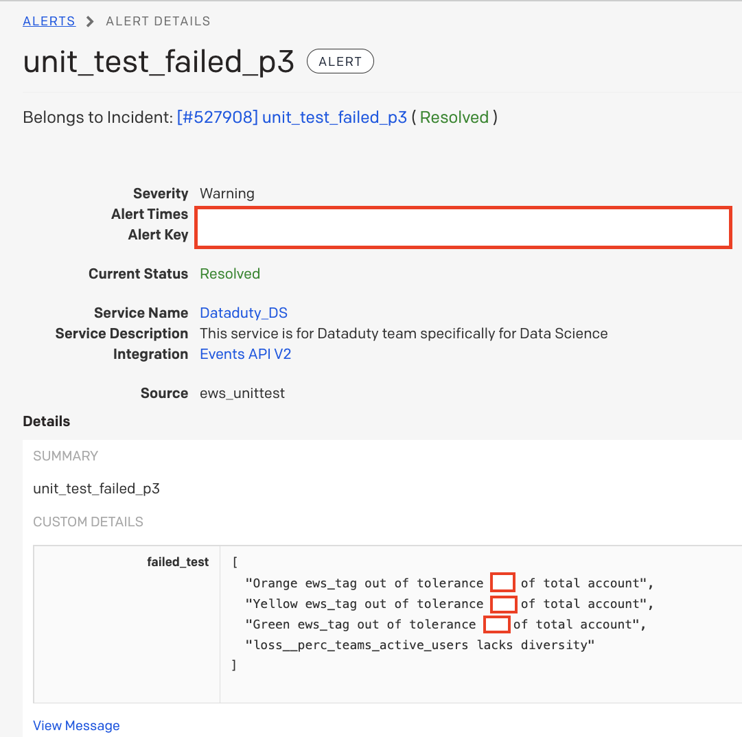 Example Model Drift Alert