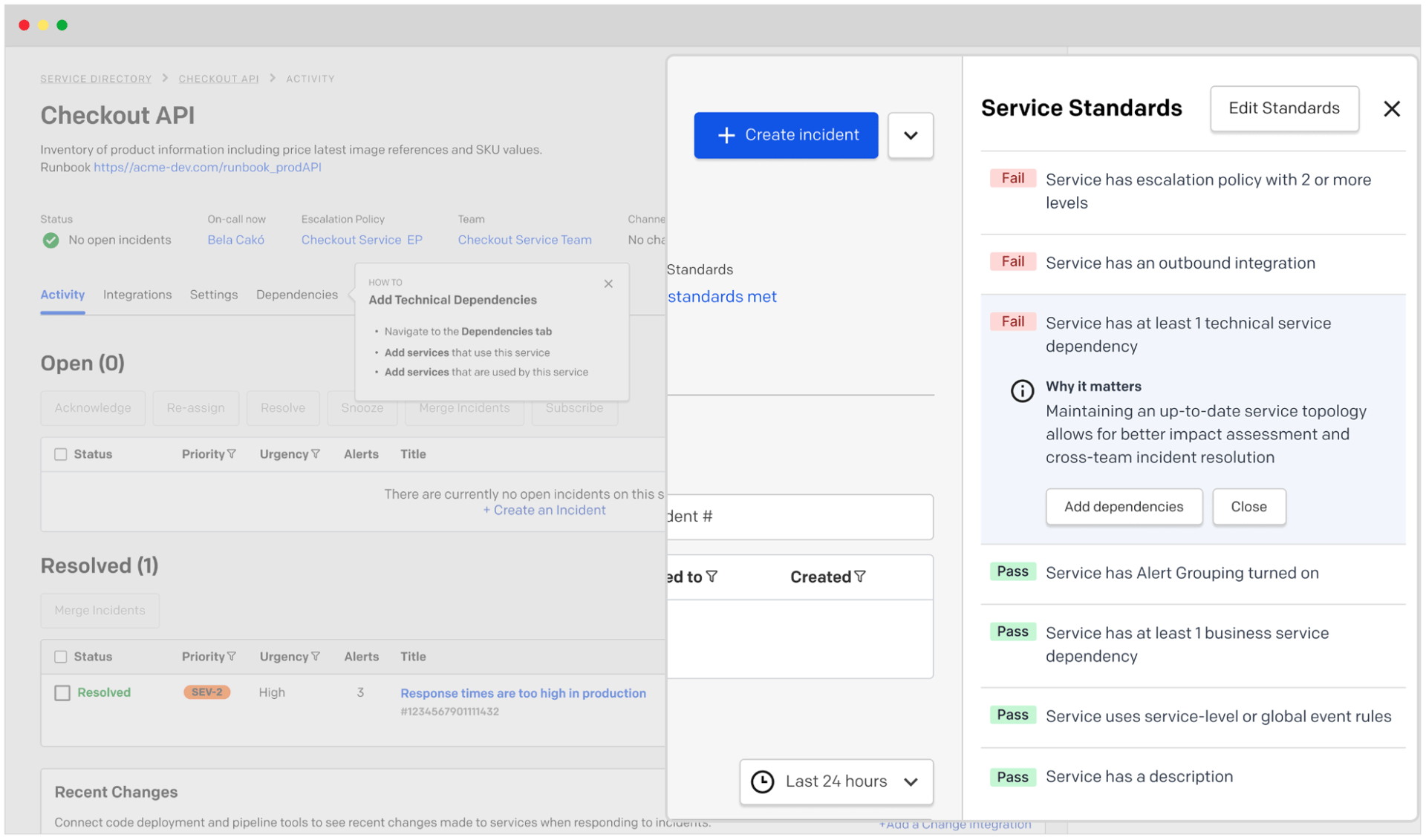 Screenshot of Service Standards pass or fail