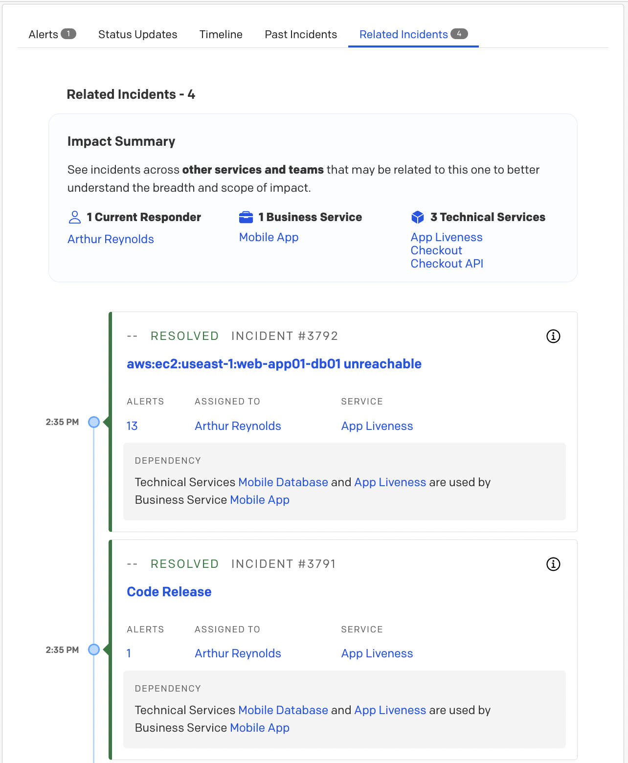 View of Related Incidents tab