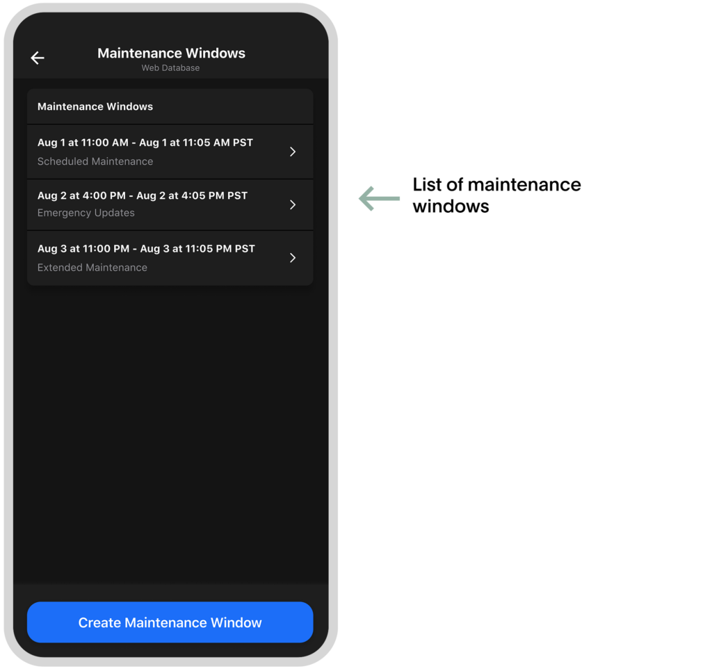 List of active maintenance windows