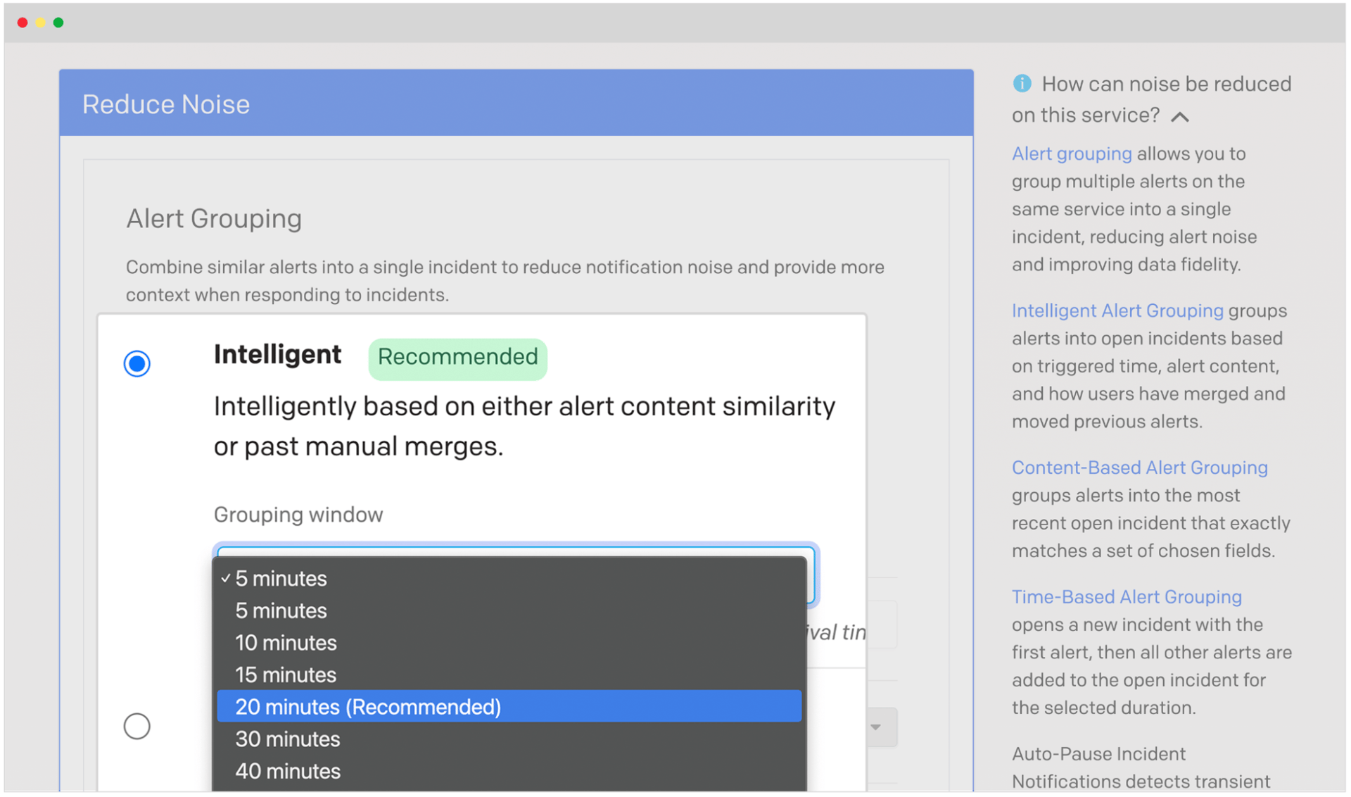Screenshot of Flexible Time Windows for Intelligent Alert Grouping