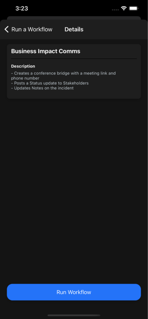 Mobile screenshot of workflow details