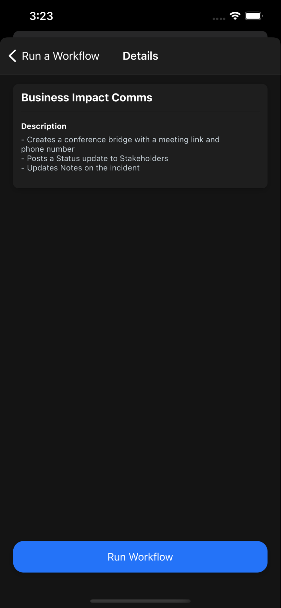 Mobile screenshot of workflow details