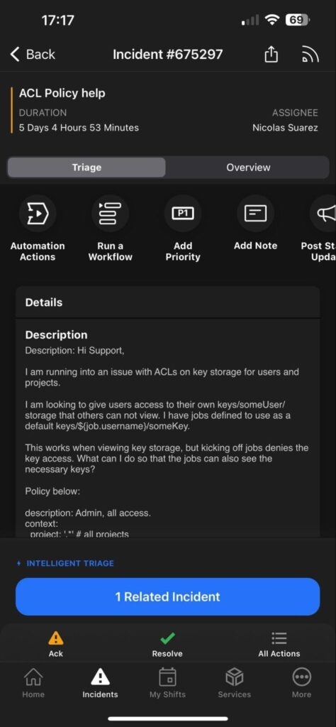 Screenshot of "Incidents" view on mobile