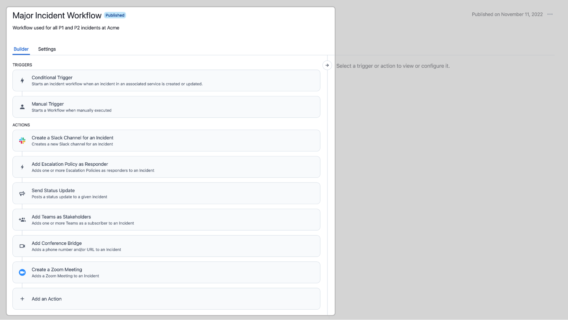 Screenshot of incident workflow settings