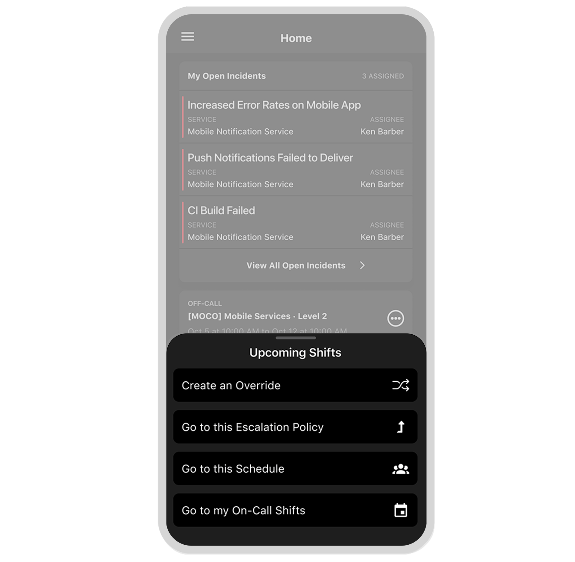 Screenshot of on-call shifts feature