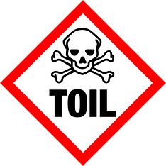 Image of skull and cross bones with the word "toil"