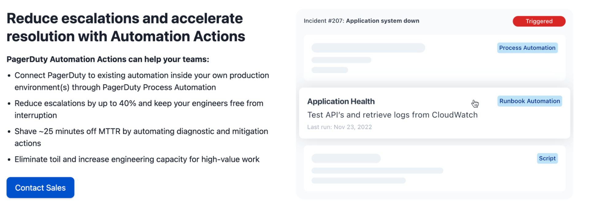 Screenshot of automation tab using PagerDuty Web user interface.