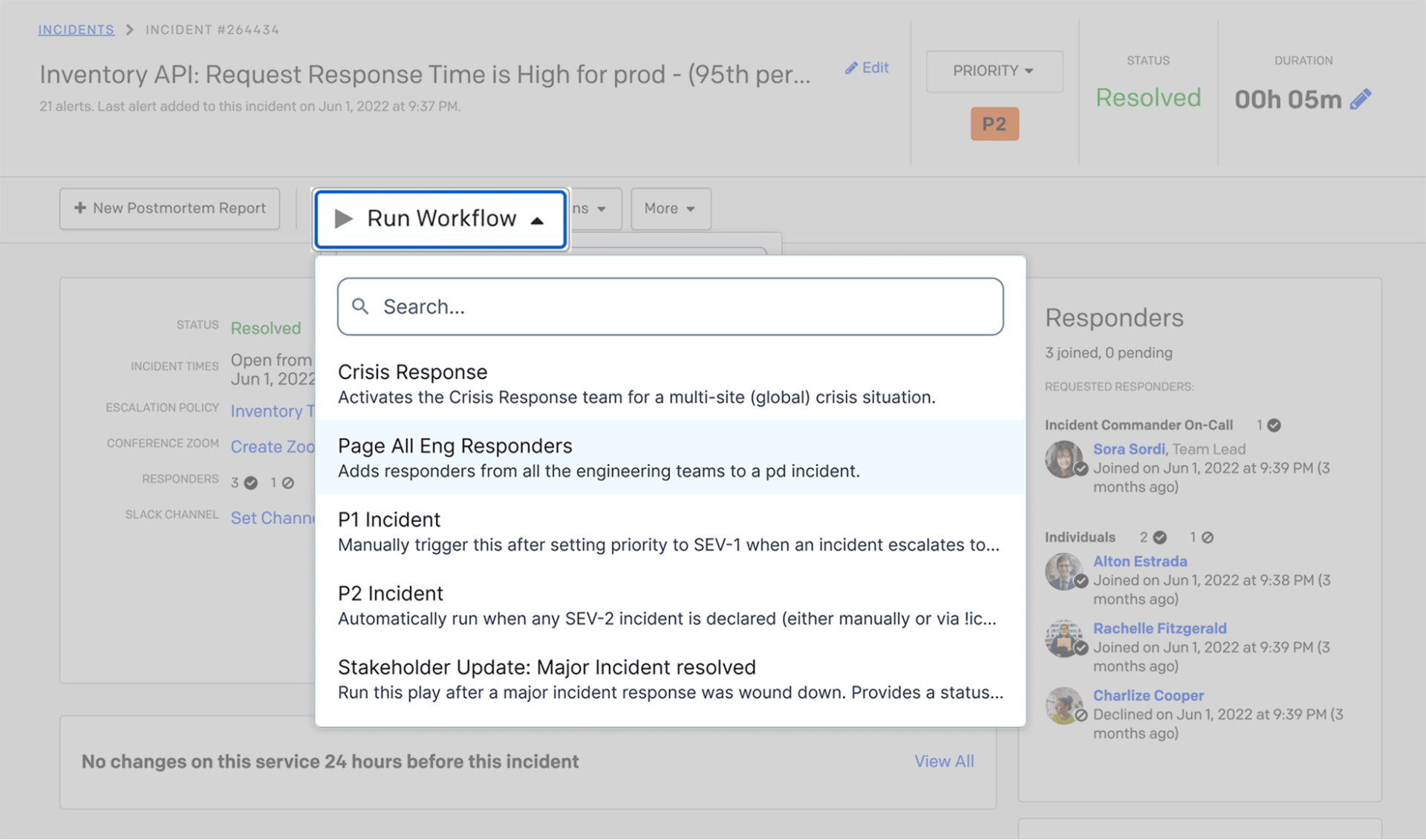 screenshot showing how a list of workflows can be found by clicking “Run Workflow.”