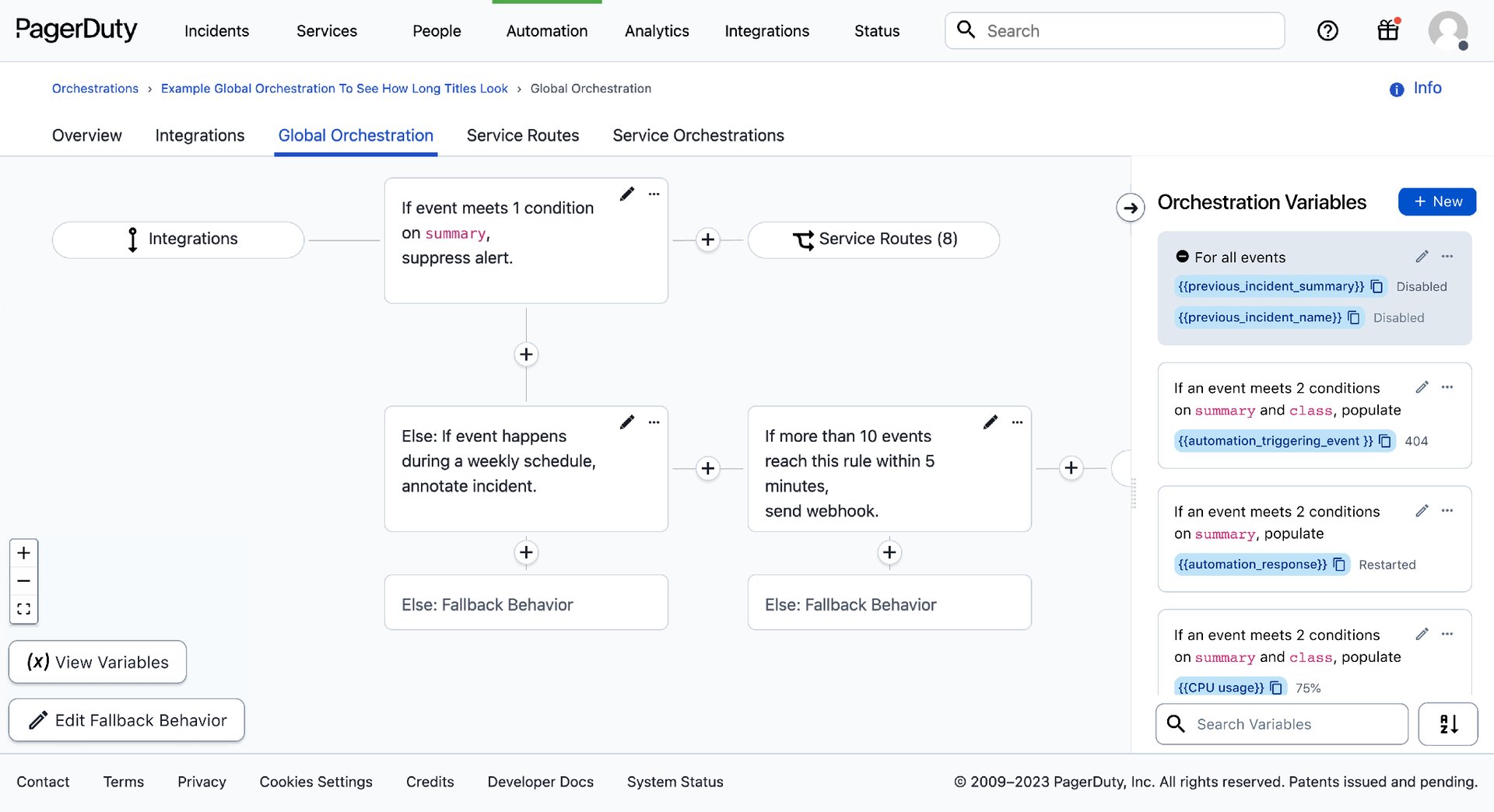 Diagram of the use of Event Orchestration variables.