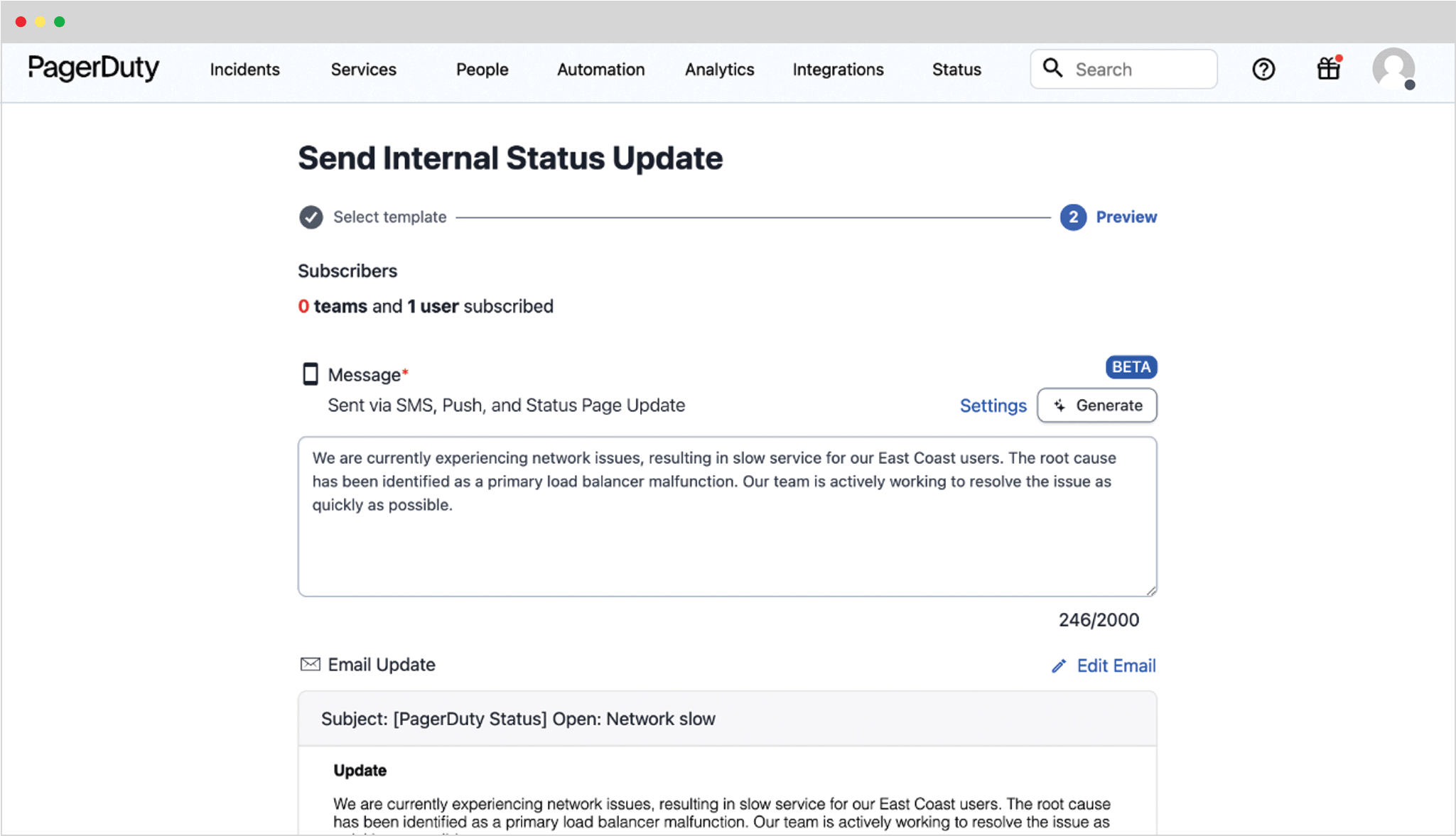 Animation demonstrating GenAI status updates