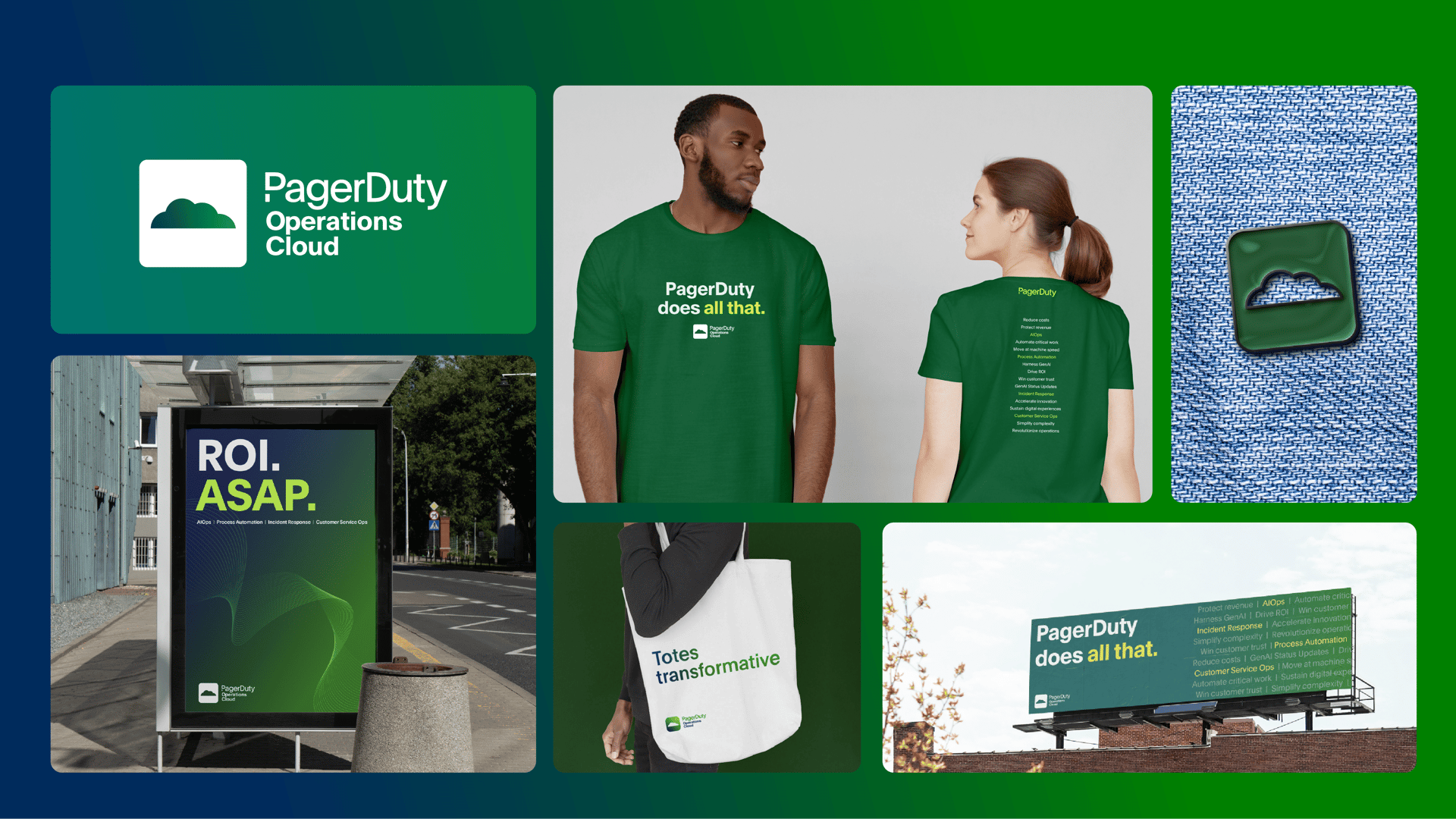 Collage image showcasing updated logo and swag options as part of brand refresh.