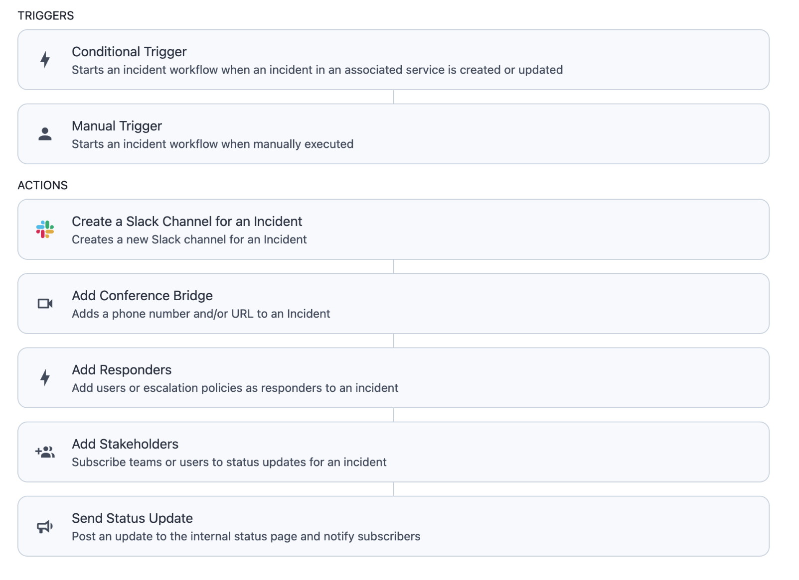 Screenshot of major incident workflow example