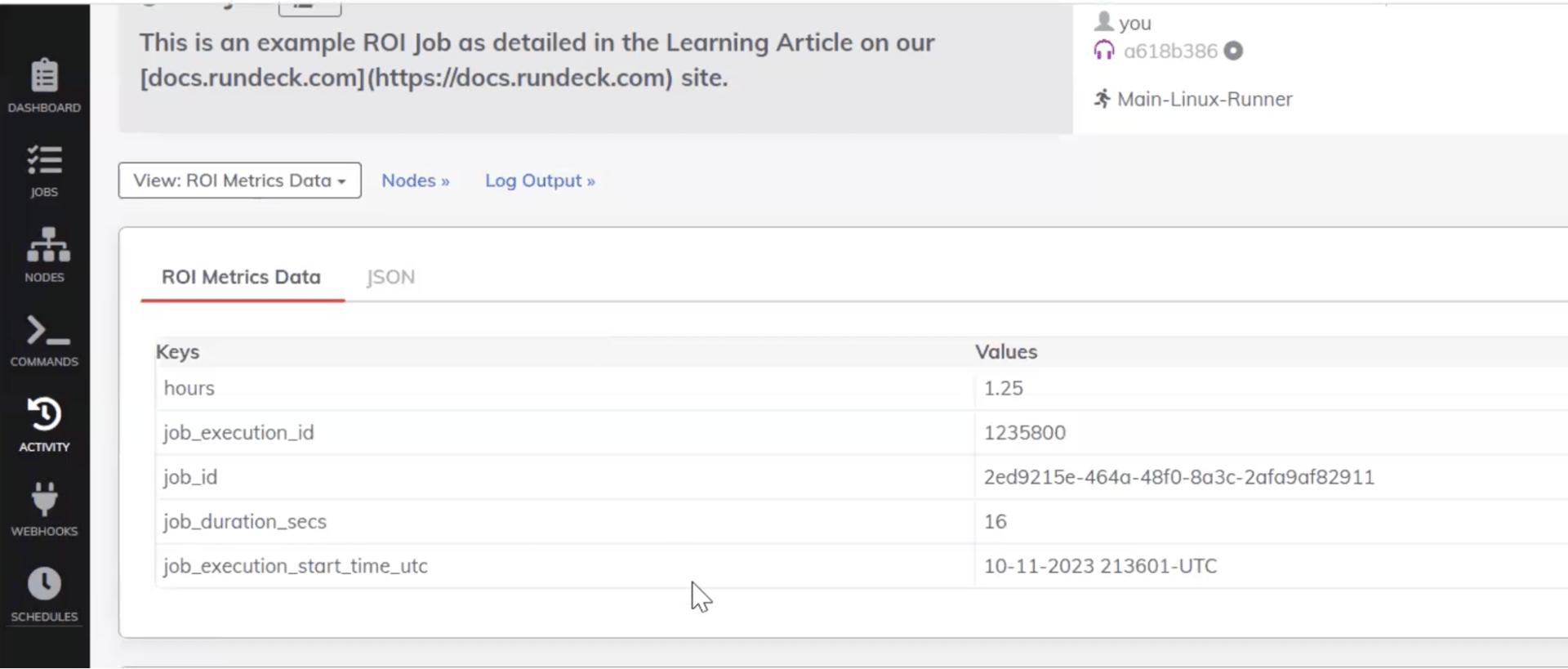 ROI Metric Data output