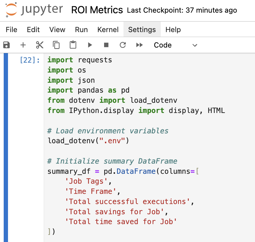 ROI metrics in Jupityer notebooks