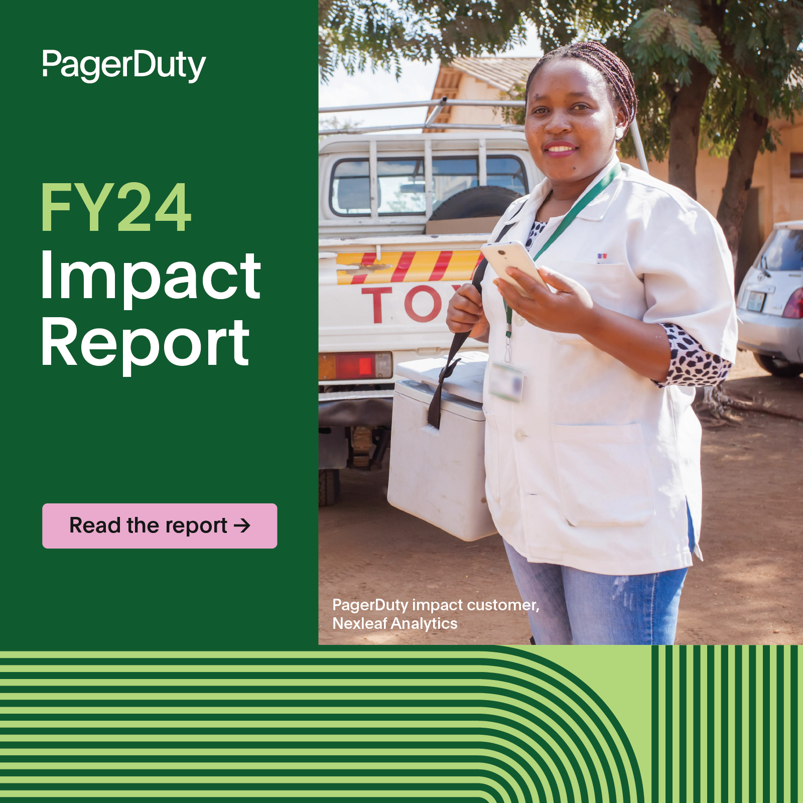 FY24 Impact Report. Woman standing in front of truck.