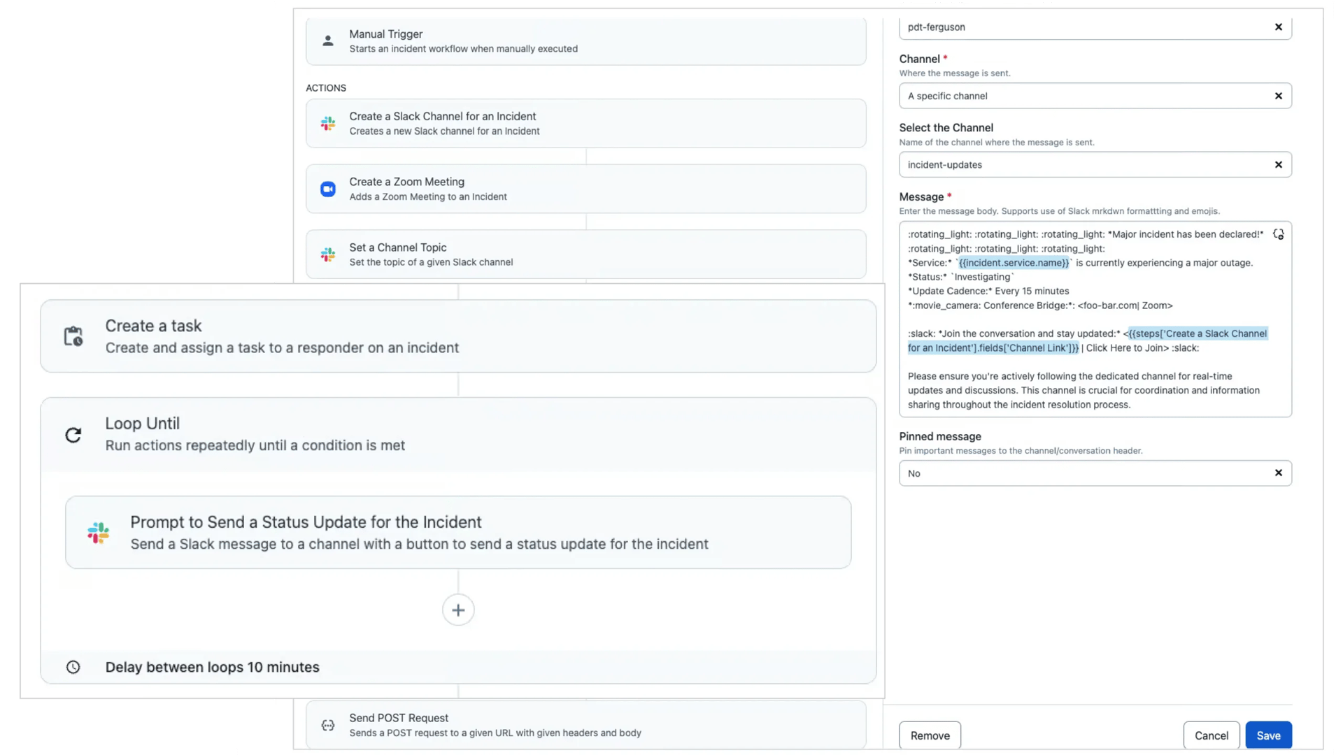 Screenshot demonstrating PagerDuty incident workflows.