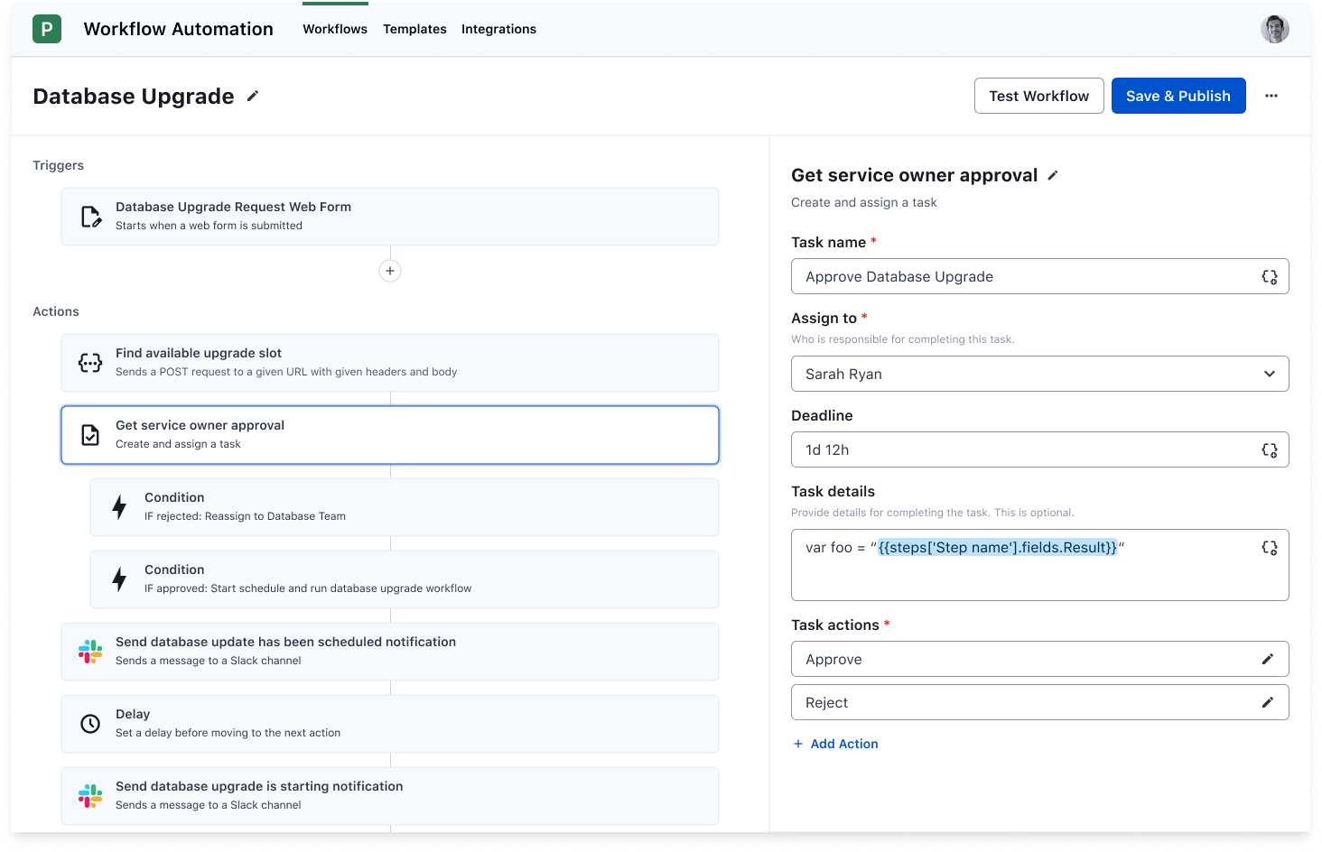 Workflow Automation Builder - Action Selected