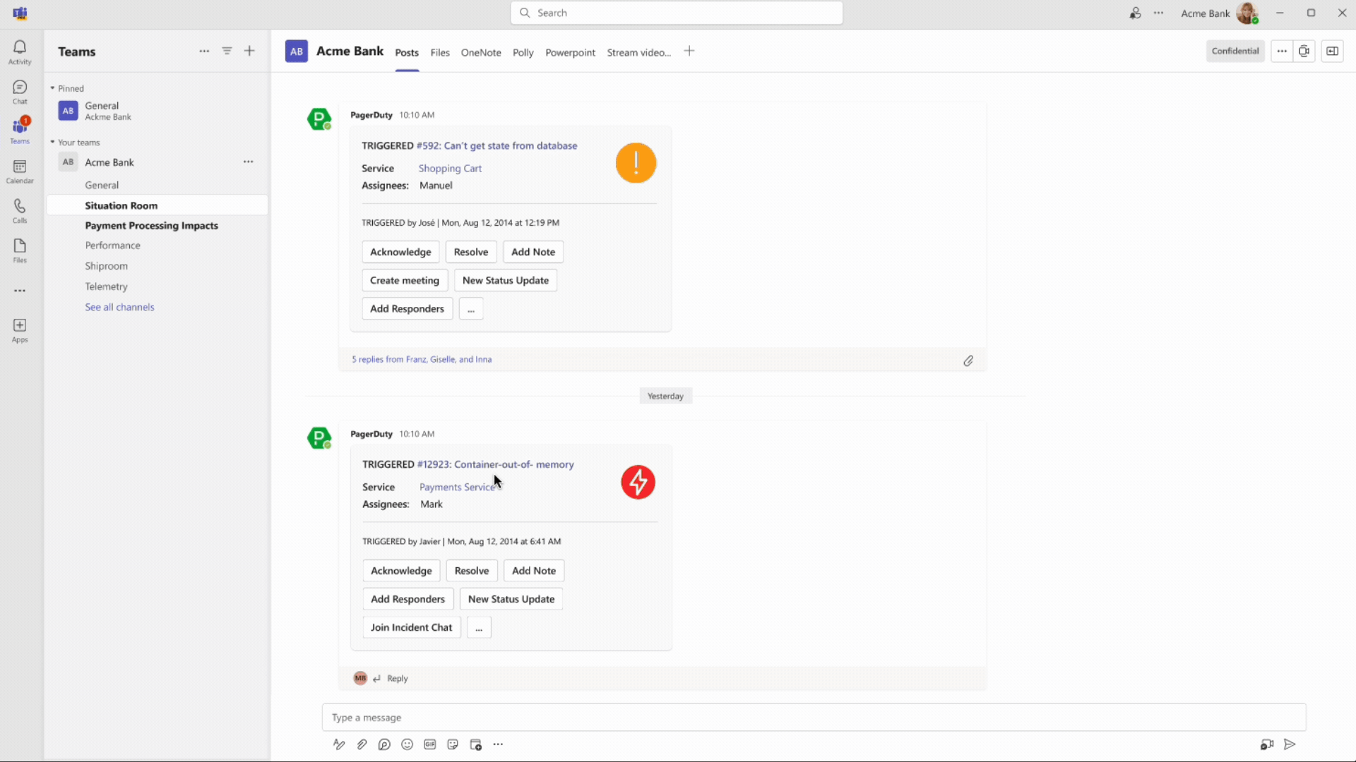 PagerDuty Advance in Microsoft Teams