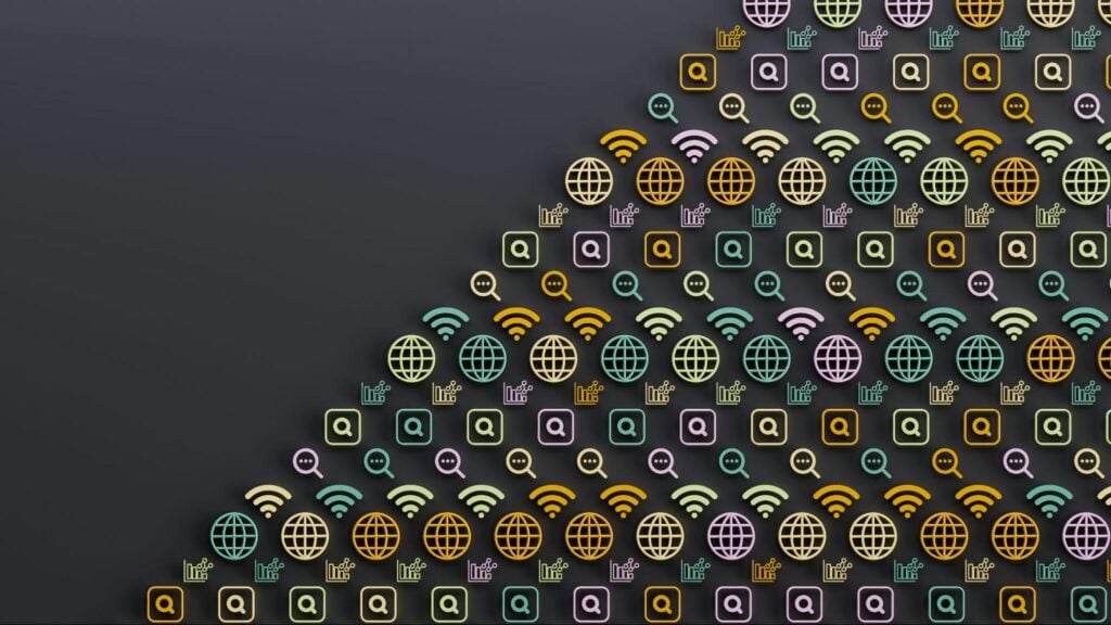 Gray background with a variety of multicolor icons