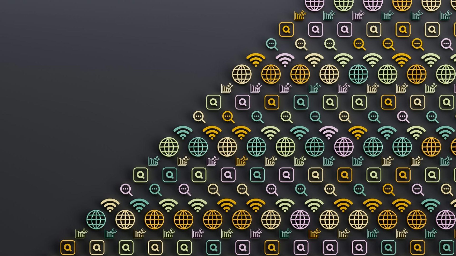 Gray background with a variety of multicolor icons