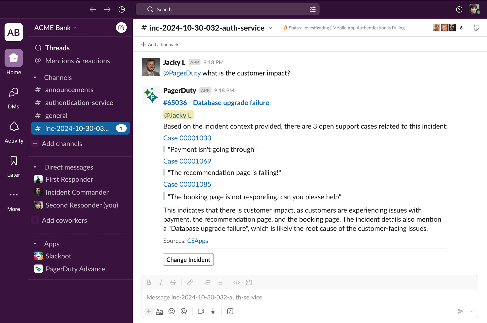 Screen capture of customer impact analysis