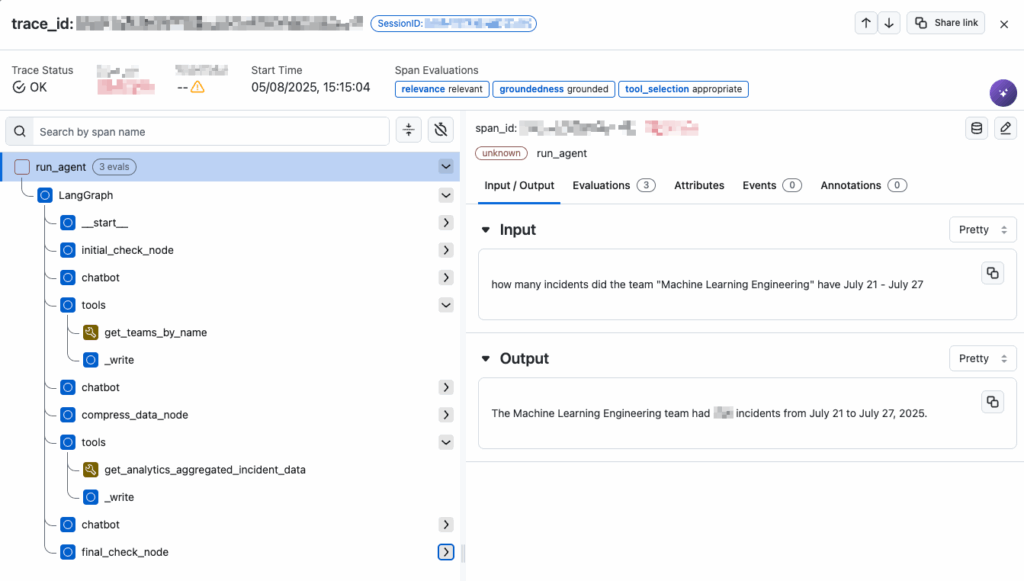 Figure 5 - Arize tracing allows extracting the required data for evaluations in a standardized manner.
