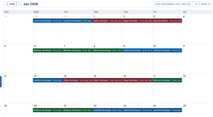 Image shows a PagerDuty on-call schedule with three responders, each on call for three weekdays.
