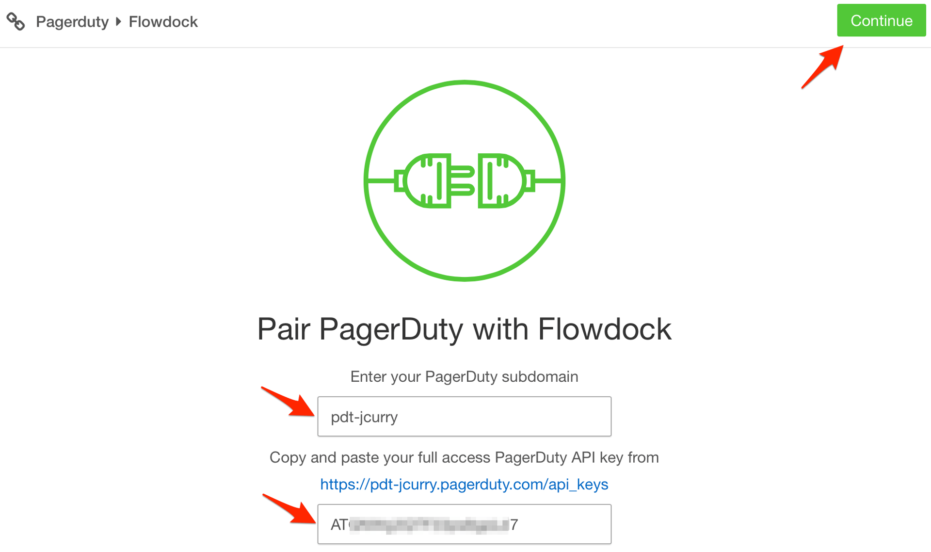 Enter Sub and Key in Flowdock