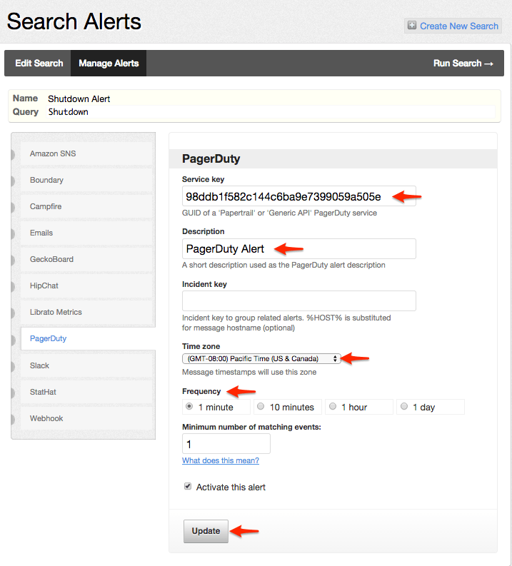 Add Service Key Papertrail