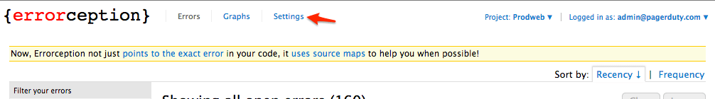 Errorception Settings