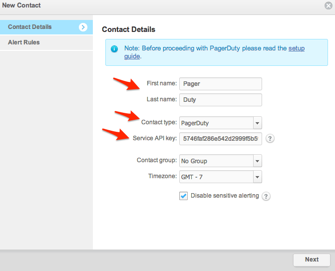 Configure the PagerDuty contact details