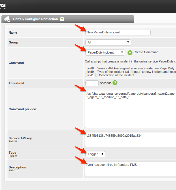 Configure Pandora Alert Action