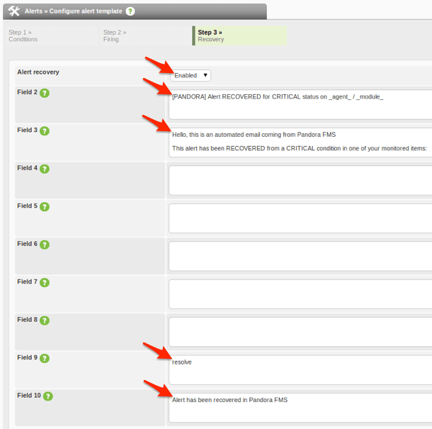 Configure the recovery fields