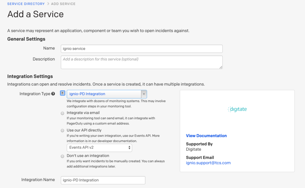 Select ignio Integration Type